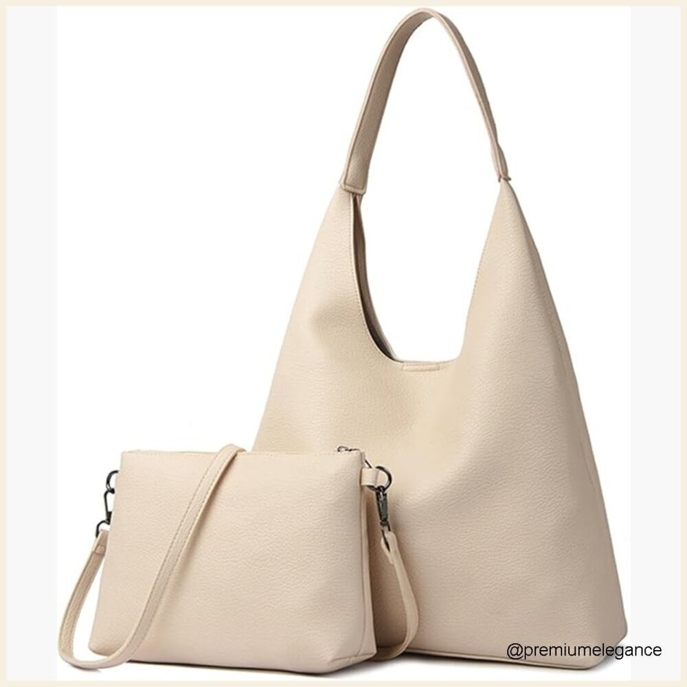 Large Vegan Leather Hobo Tote Shoulder Bag for Work Travel